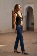 Black Deep V-neck Cut-out Knitted Sleeveless Vest Top - Sleeveless tops - Photo 12