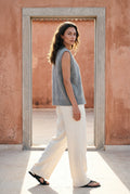 Gray Deep V-neck Cut-out Knitted Sleeveless Vest Top - Sleeveless tops - Photo 3
