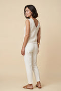 White Deep V-neck Cut-out Knitted Sleeveless Vest Top - Sleeveless tops - Photo 4