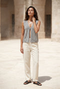 Gray Deep V-neck Cut-out Knitted Sleeveless Vest Top - Sleeveless tops - Photo 6