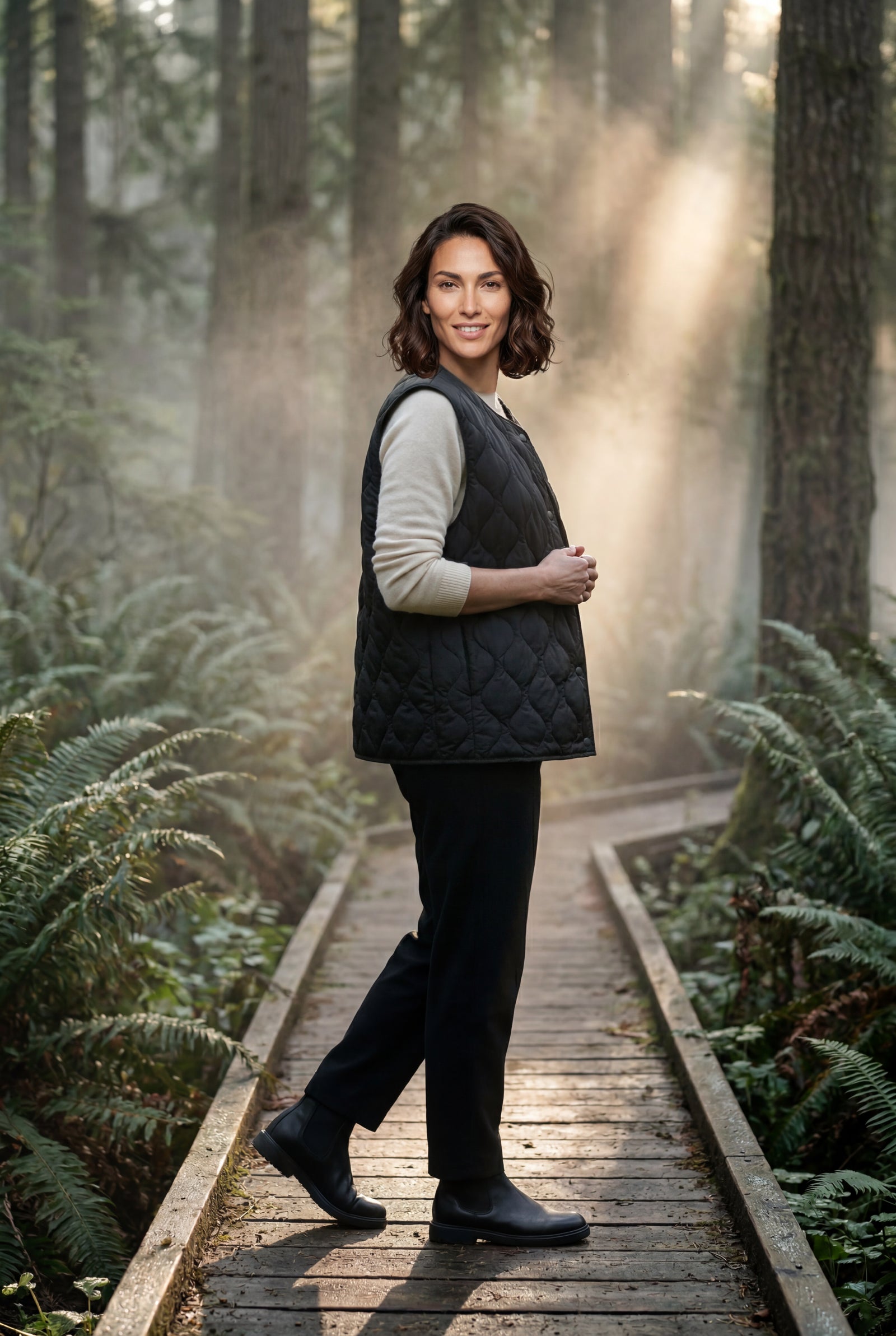 Black Diamond-quilted Sleeveless Bodywarmer Vest with Snap Closure - Photo 11