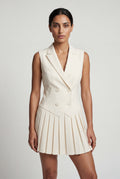 White Double-breasted Blazer Mini Dress with Pleated Skirt - Blazer dress - Photo 1