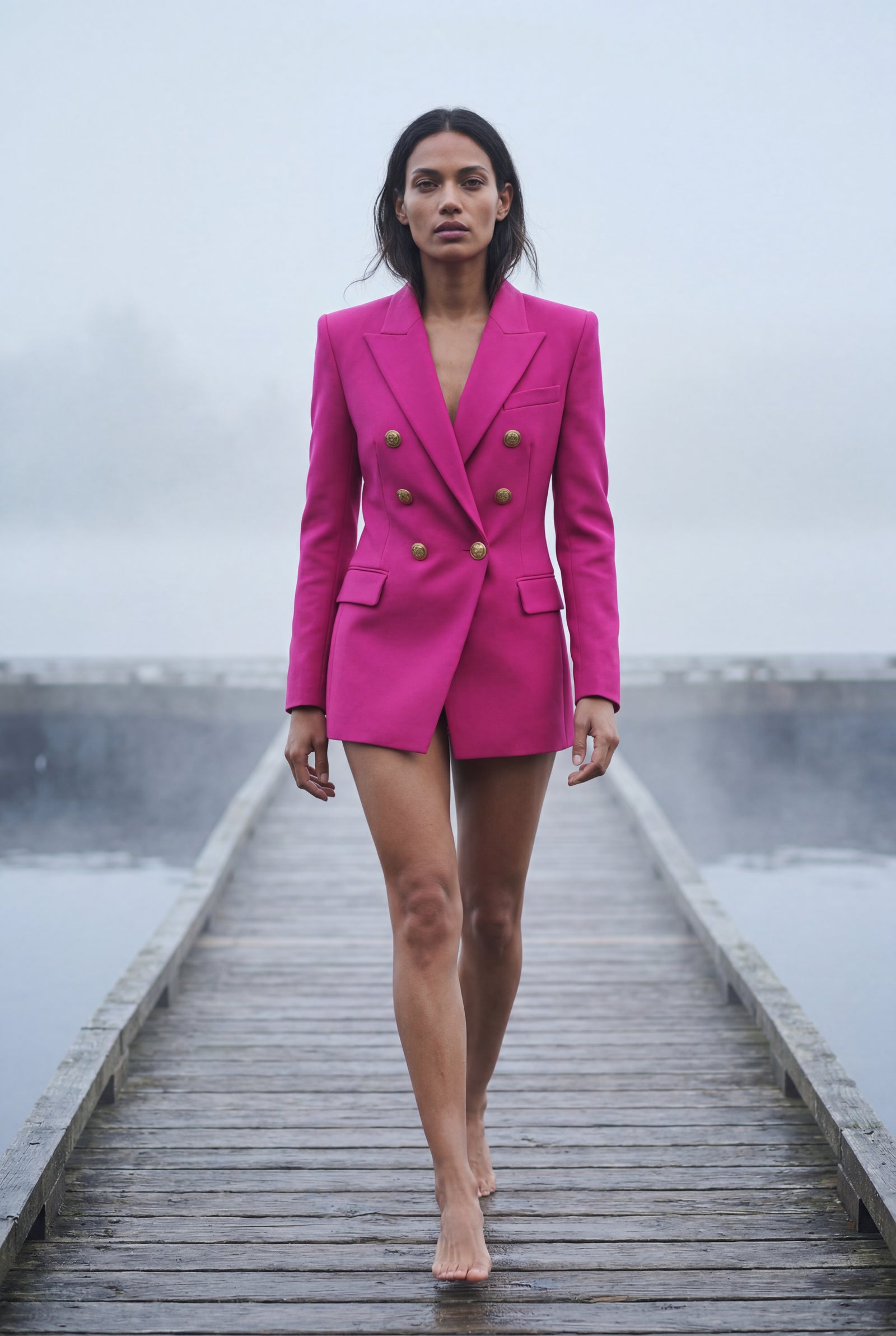 Pink Double-breasted Gold Button Tailored Blazer - Tailored blazers - Photo 12