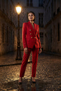 Red Double-breasted Gold Button Tailored Blazer - Tailored blazers - Photo 19