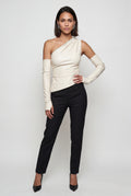 White Dramatic Hem Asymmetric One Shoulder Faux Top - One shoulder top - Photo 4