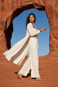 White Drapey Three-piece Bandeau Loungewear Set with Duster Cardigan - Photo 6