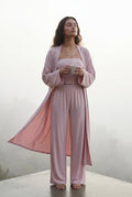 Baby Pink Drapey Three-piece Bandeau Loungewear Set with Duster Cardigan - Photo 7
