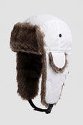 Faux Fur Trapper Hat in White — studio front