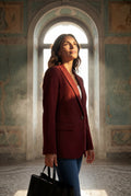 Burgundy Fitted Single-breasted Blazer with Classic Lapel - Blazers - Photo 23