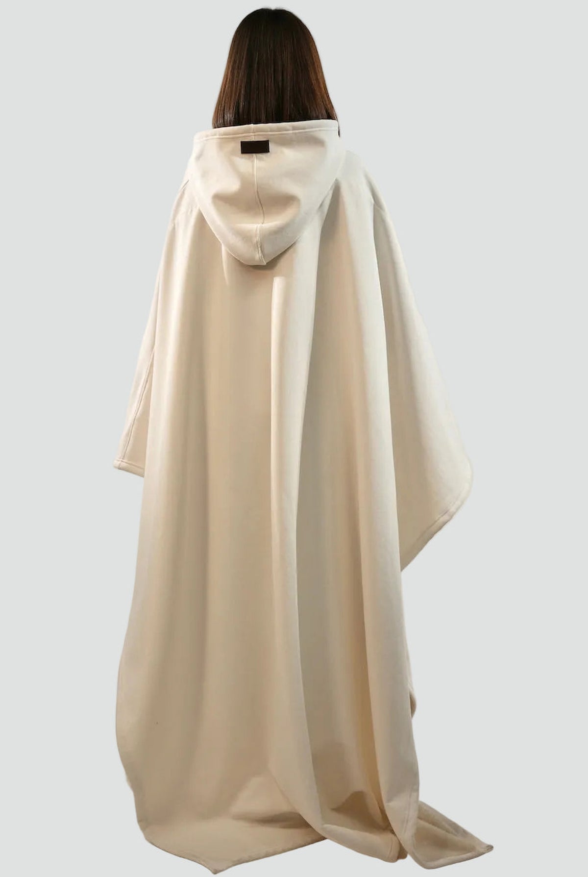 Fleece-Lined Hooded Blanket in White — back