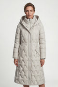 White Geometric Quilted Calf-length Puffer Coat with Hood - Puffer jackets - Photo 2
