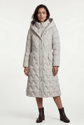 White Geometric Quilted Calf-length Puffer Coat with Hood - Puffer jackets - Photo 6