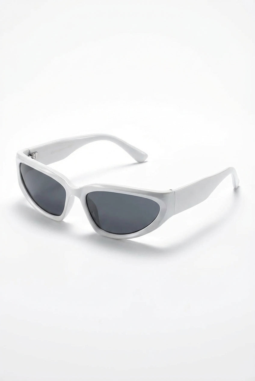 White Glossy White Oval Cat-eye Sunglasses with Dark Lenses - Photo 1