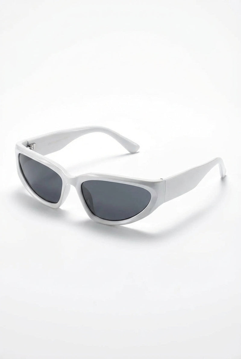 White Glossy White Oval Cat-eye Sunglasses with Dark Lenses - Photo 1