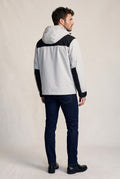 Technical Hooded Ski Jacket in White Gray — studio angle