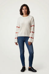 White Heart Motif Ribbed Bell Sleeve Sweater - Photo 1