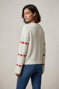 White Heart Motif Ribbed Bell Sleeve Sweater - Photo 3