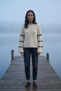 Beige Heart Motif Ribbed Bell Sleeve Sweater - Photo 6