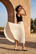White High-waisted A-line Pleated Midi Skirt - Photo 11