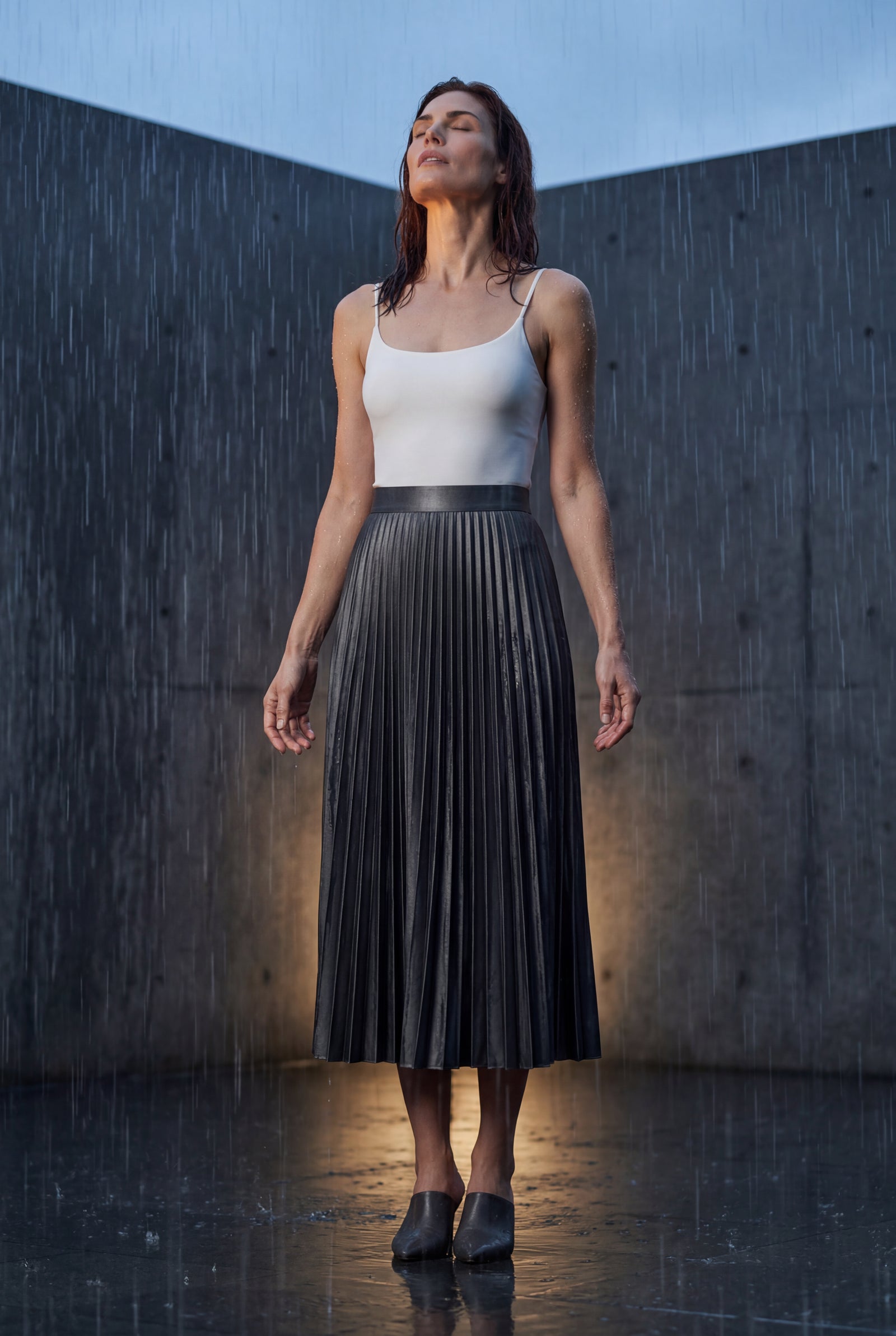 Gray High-waisted A-line Pleated Midi Skirt - Photo 12