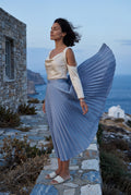 Light Blue High-waisted A-line Pleated Midi Skirt - Photo 13