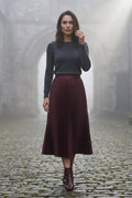 Burgundy High-waisted A-line Pleated Midi Skirt - Photo 19