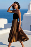 Brown High-waisted A-line Pleated Midi Skirt - Photo 21