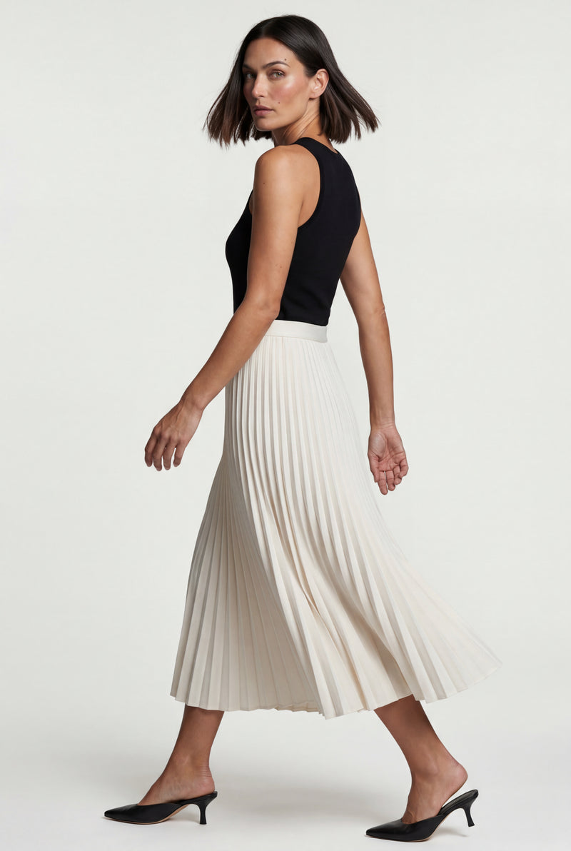 White High-waisted A-line Pleated Midi Skirt - Photo 2