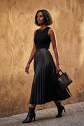 Black High-waisted A-line Pleated Midi Skirt - Photo 9