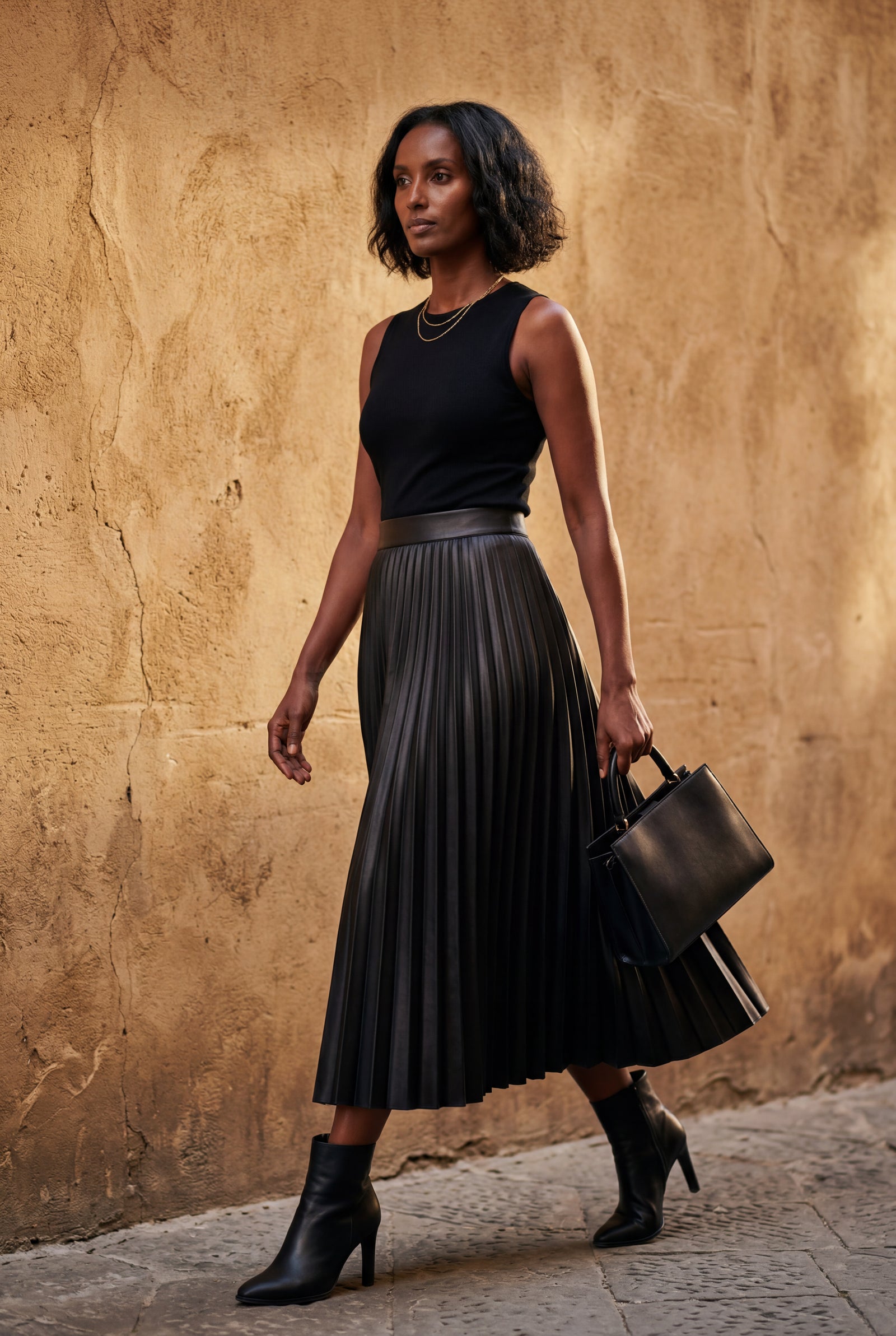Black High-waisted A-line Pleated Midi Skirt - Photo 9