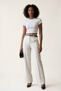White High-waisted Wide-leg Tailored Trousers with Belt - Wide leg trousers - Photo 17