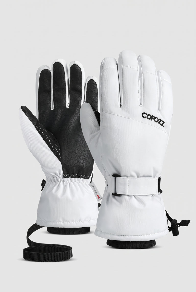 Insulated Gloves with Adjustable Strap in White — studio front