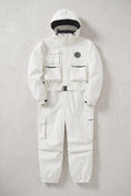 Insulated One-Piece Ski Suit in White — studio front