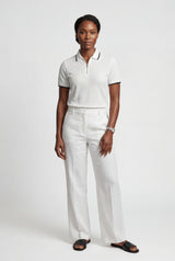 White Ivory Contrast Trim Textured Half Zip Polo Shirt - Half zip polo shirts - Photo 1