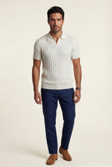 White Ivory Cream Cable Short Sleeve Polo Shirt - Photo 1
