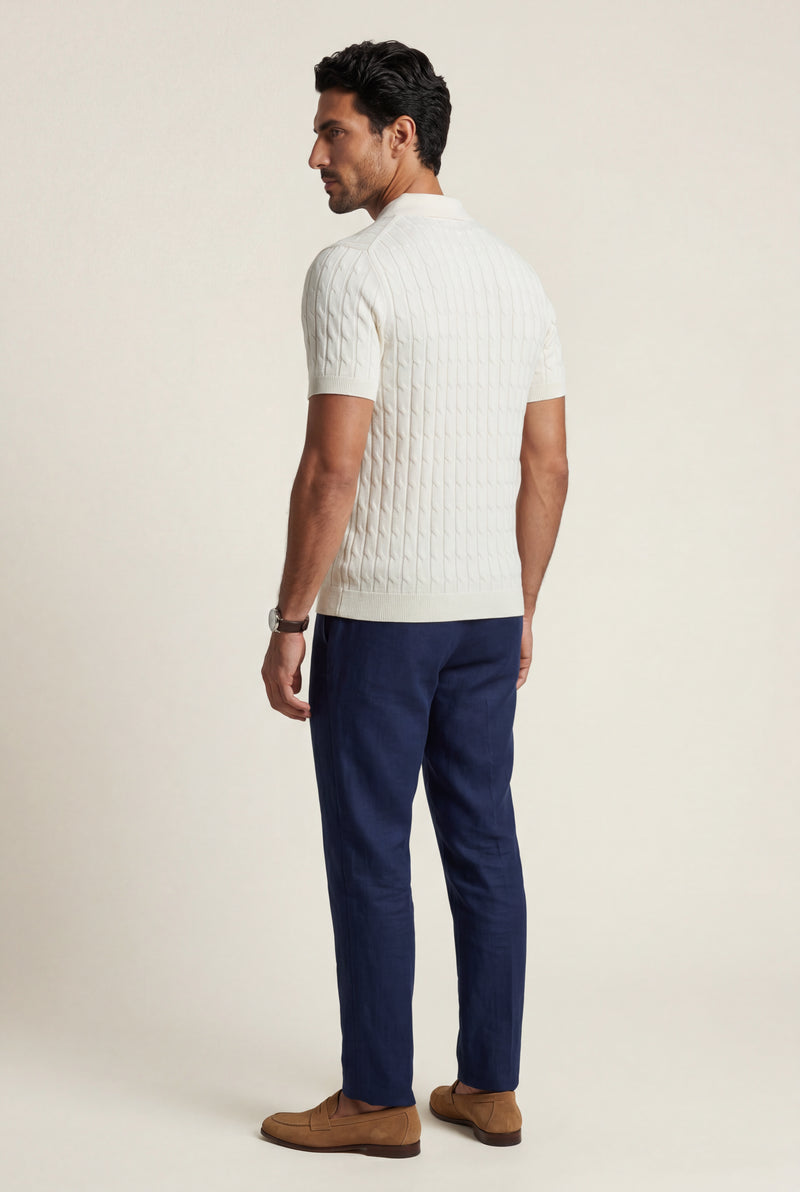 White Ivory Cream Cable Short Sleeve Polo Shirt - Photo 2