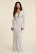 White Ivory Open Crochet Maxi Dress with Hook-and-eye Detail - Photo 1