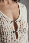 White Ivory Open Crochet Maxi Dress with Hook-and-eye Detail - Photo 3
