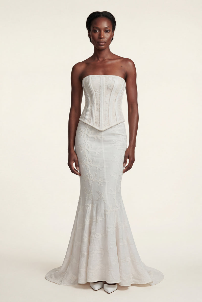 White Ivory Strapless Corset Bridal Maxi Gown with Mermaid Skirt - Maxi dress - Photo 1