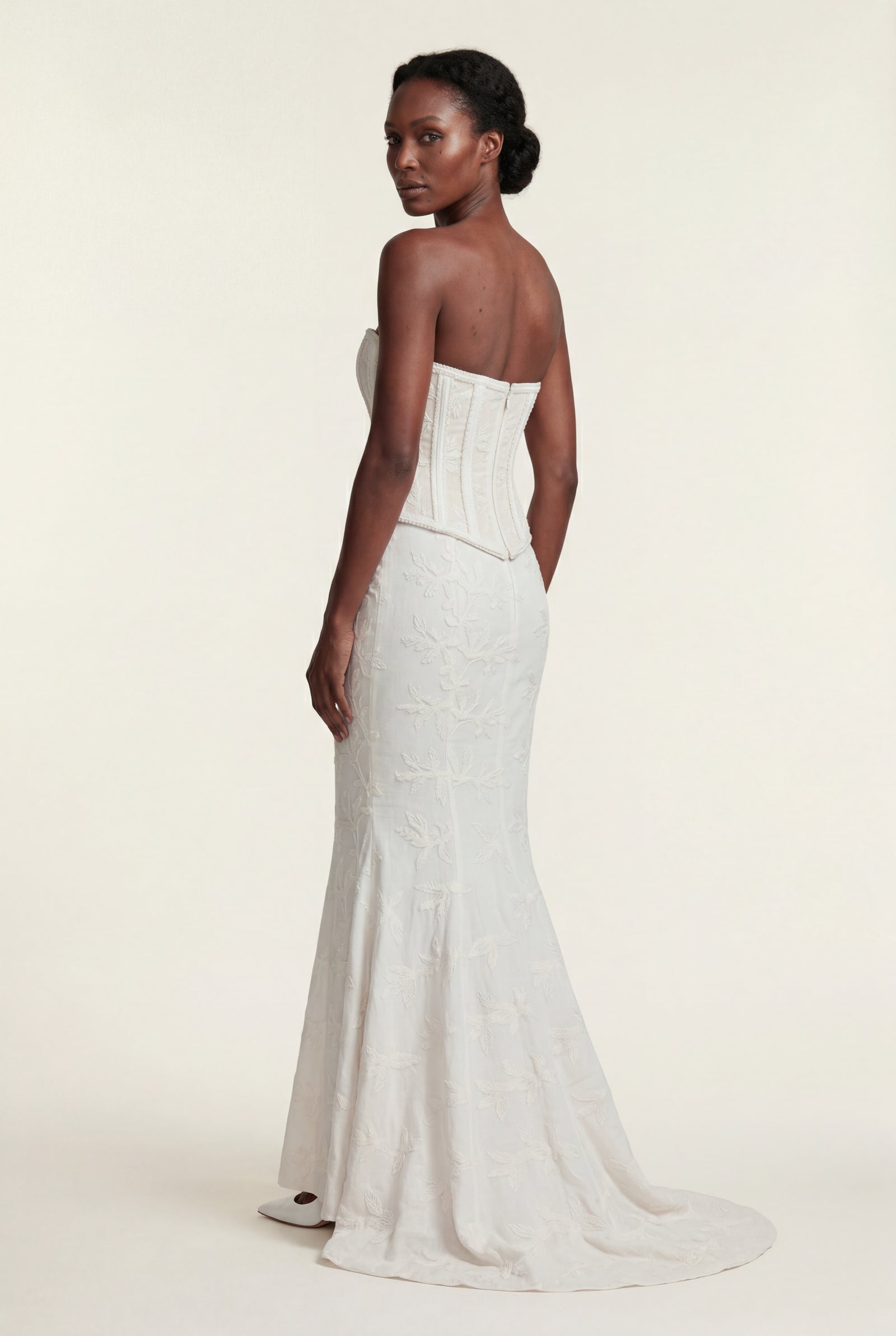 White Ivory Strapless Corset Bridal Maxi Gown with Mermaid Skirt - Maxi dress - Photo 2