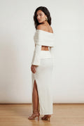White Ivory Textured Bardot Crop Top and Maxi Skirt Set - Maxi sets - Photo 2