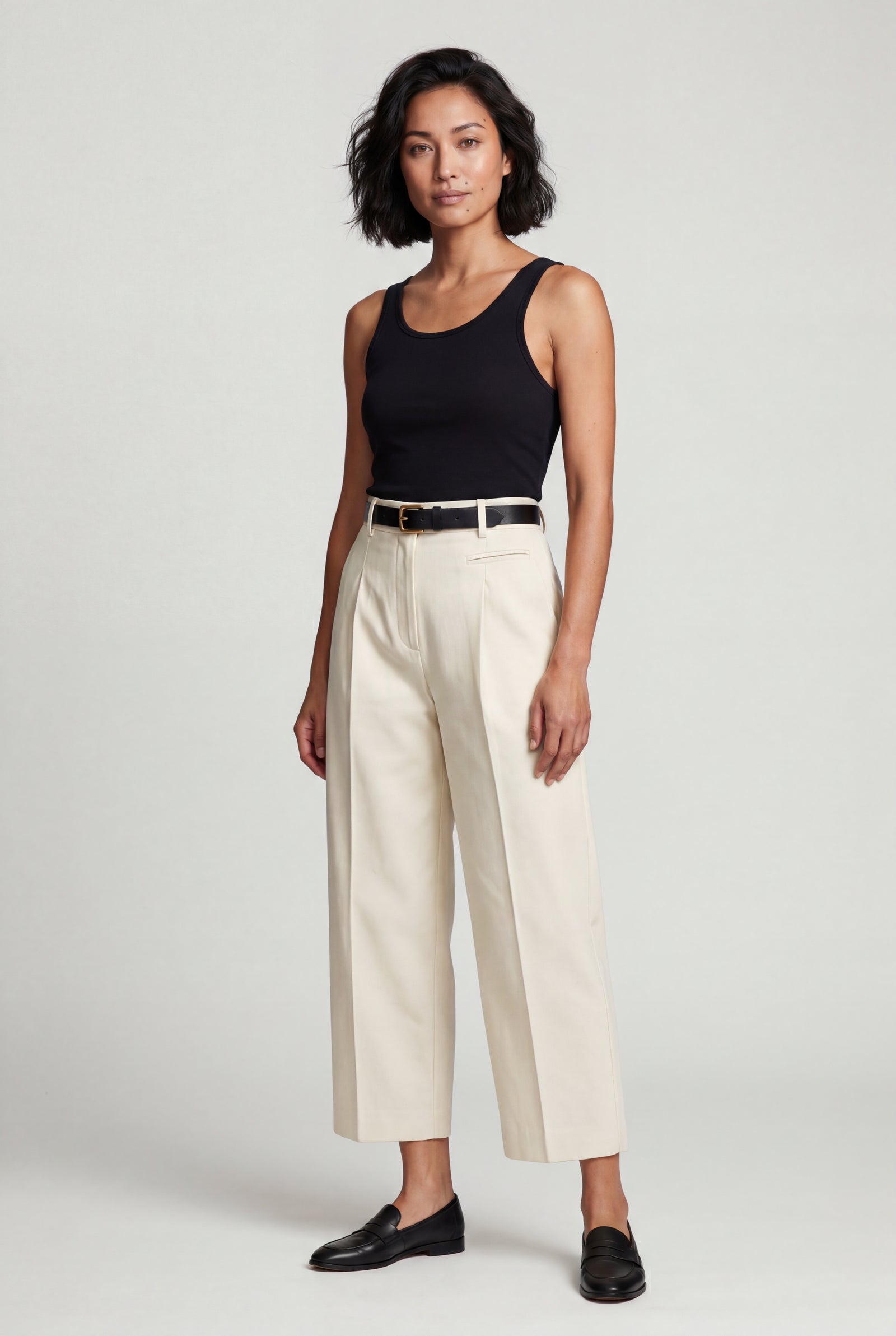 White Ivory Wide-leg High-waisted Cropped Trousers - Wide leg pants - Photo 1