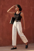 White Ivory Wide-leg High-waisted Cropped Trousers - Wide leg pants - Photo 3