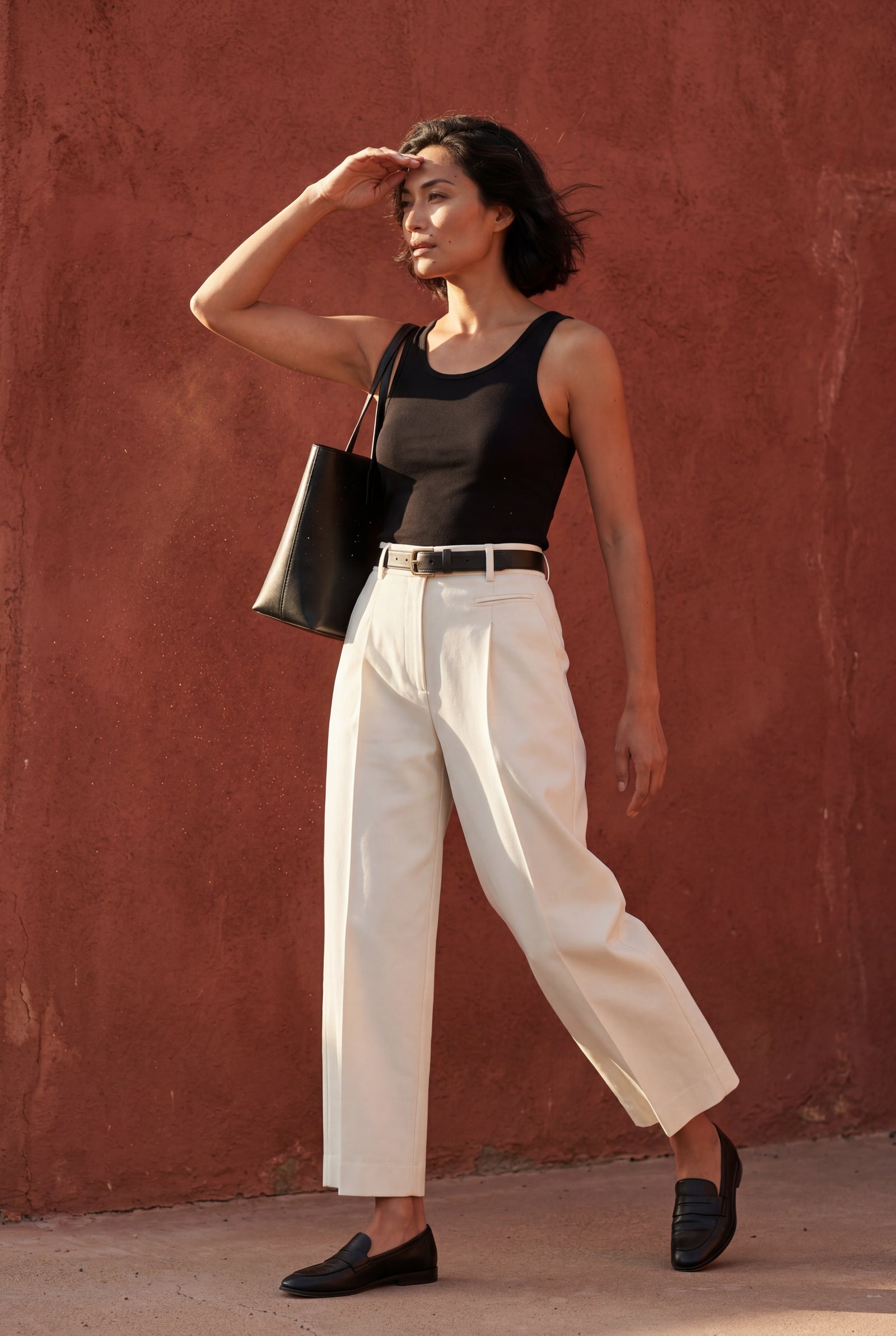 White Ivory Wide-leg High-waisted Cropped Trousers - Wide leg pants - Photo 3