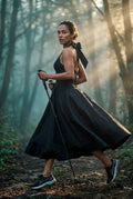 Black Jacquard Halter Corset Bodice A-line Midi Dress - A-line dress - Photo 16