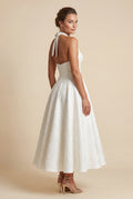White Jacquard Halter Corset Bodice A-line Midi Dress - A-line dress - Photo 18