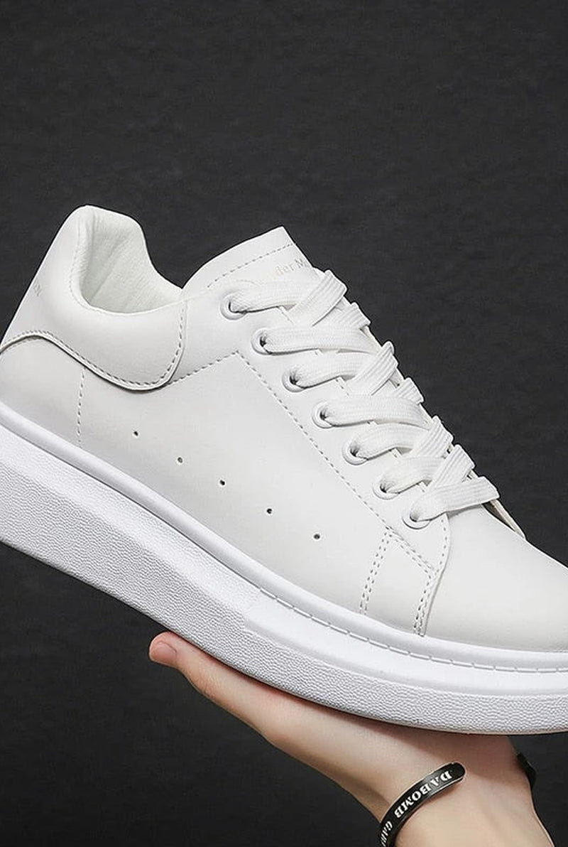 Leather Low-Top Sneakers in White — side