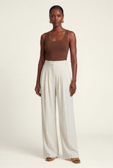 White Light Cream High-waisted Wide-leg Pleated Trousers - Wide leg trousers - Photo 1