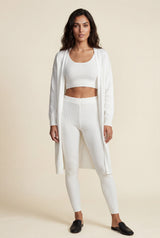 White Longline Cardigan 3-piece Ribbed Loungewear Set - Photo 1