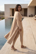 Sand Beige Longline Cardigan 3-piece Ribbed Loungewear Set - Photo 15